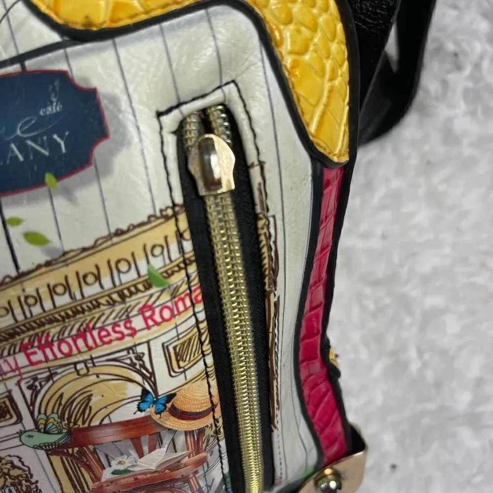 Kanu vintage multi color satchel/ shoulder bag gold tone and rhinestone accents